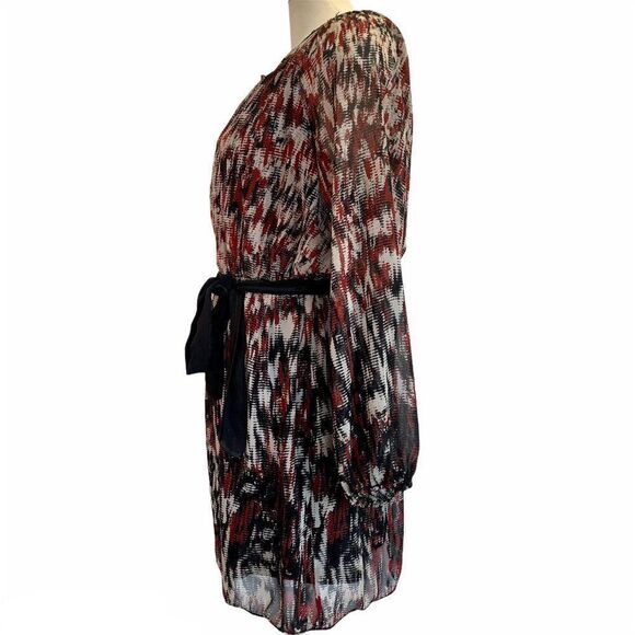 Max Studio red black tan LS dress Sz L - Picture 4 of 11